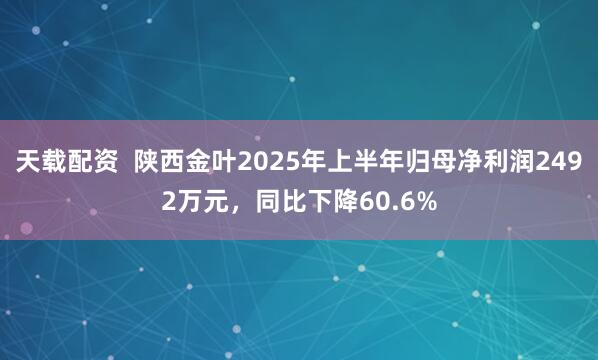 天载配资  陕西金叶2025年上半年归母净利润2492万元，同比下降60.6%