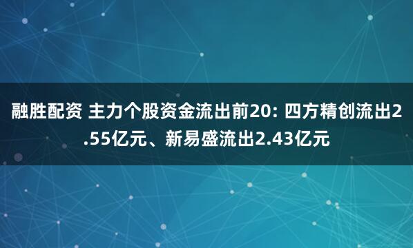 融胜配资 主力个股资金流出前20: 四方精创流出2.55亿元、新易盛流出2.43亿元